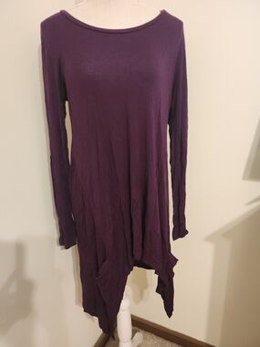 LOGO by Lori Goldstein Purple Asymmetrical Long Sleeve Dress